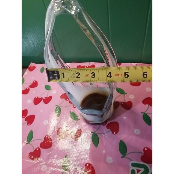 Vintage 1960s MCM Hand Blown Swirl Glass Murano Stretch Basket Vase Centerpiece - Picture 6 of 6